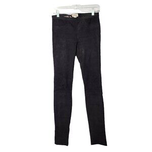 Helmut Lang Lamb Leather Legging Pants Womens 4 Purple Stretch Pull On Ankle